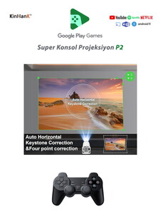 Kinhank Super Konsol Projeksiyon  P2 Smart Android 11 Portable DLP TV Mini LED Video  4K WiFi