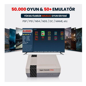 Kinhank Super Konsol X NES 256GB ÇİFT JOYSTİCK 117.000 + OYUN 50+ OYUN KONSOLU PSP/PS1/SNES/NES/N64/DC/NEO GEO