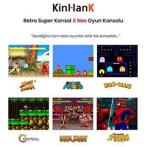 Kinhank Super Konsol X NES 256GB ÇİFT JOYSTİCK 117.000 + OYUN 50+ OYUN KONSOLU PSP/PS1/SNES/NES/N64/DC/NEO GEO